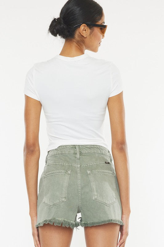 Kan Can Olive High Rise Denim Shorts