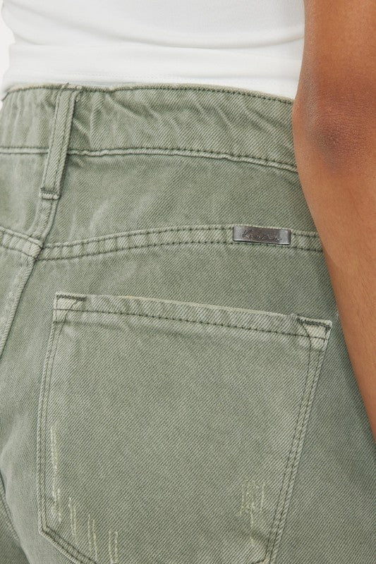 Kan Can Olive High Rise Denim Shorts